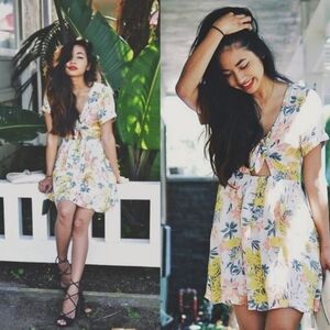 Free People Part Time Lover Mini Dress Floral Tie Front Cutout Size 12 L